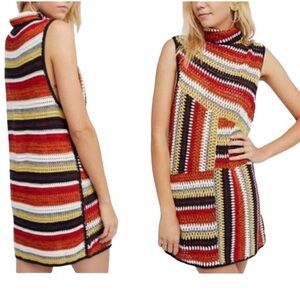 Free People Just a Crush mock neck crochet sleeveless tunic or mini dress XS